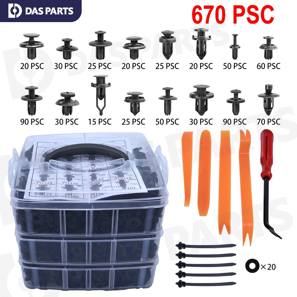 670PCS Car Retainer Clips Auto Panel Trim Fasteners Push Pin Rivet Bumper Kit