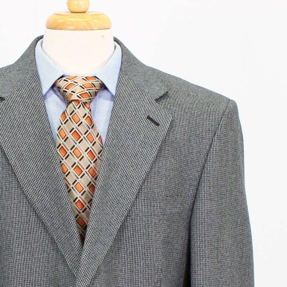 Statements 44R Gray Solid Polyester Two Button Sport Coat Blazer Jacket