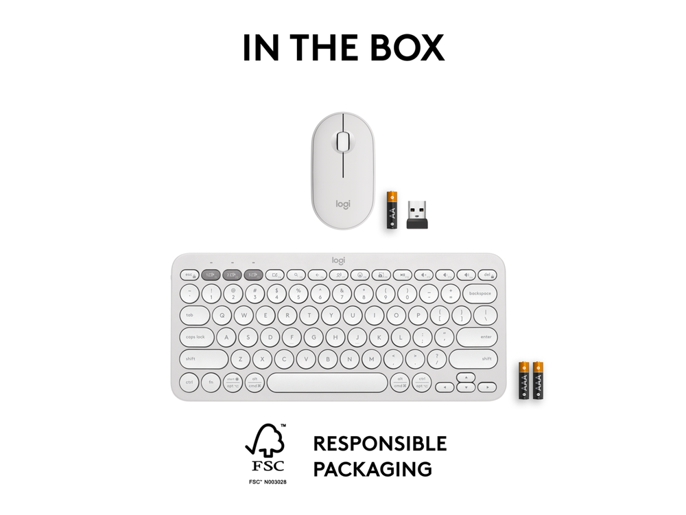 Logitech Pebble 2 Combo Wireless Quiet Keyboard and Mouse, Customisable, Logi Bo