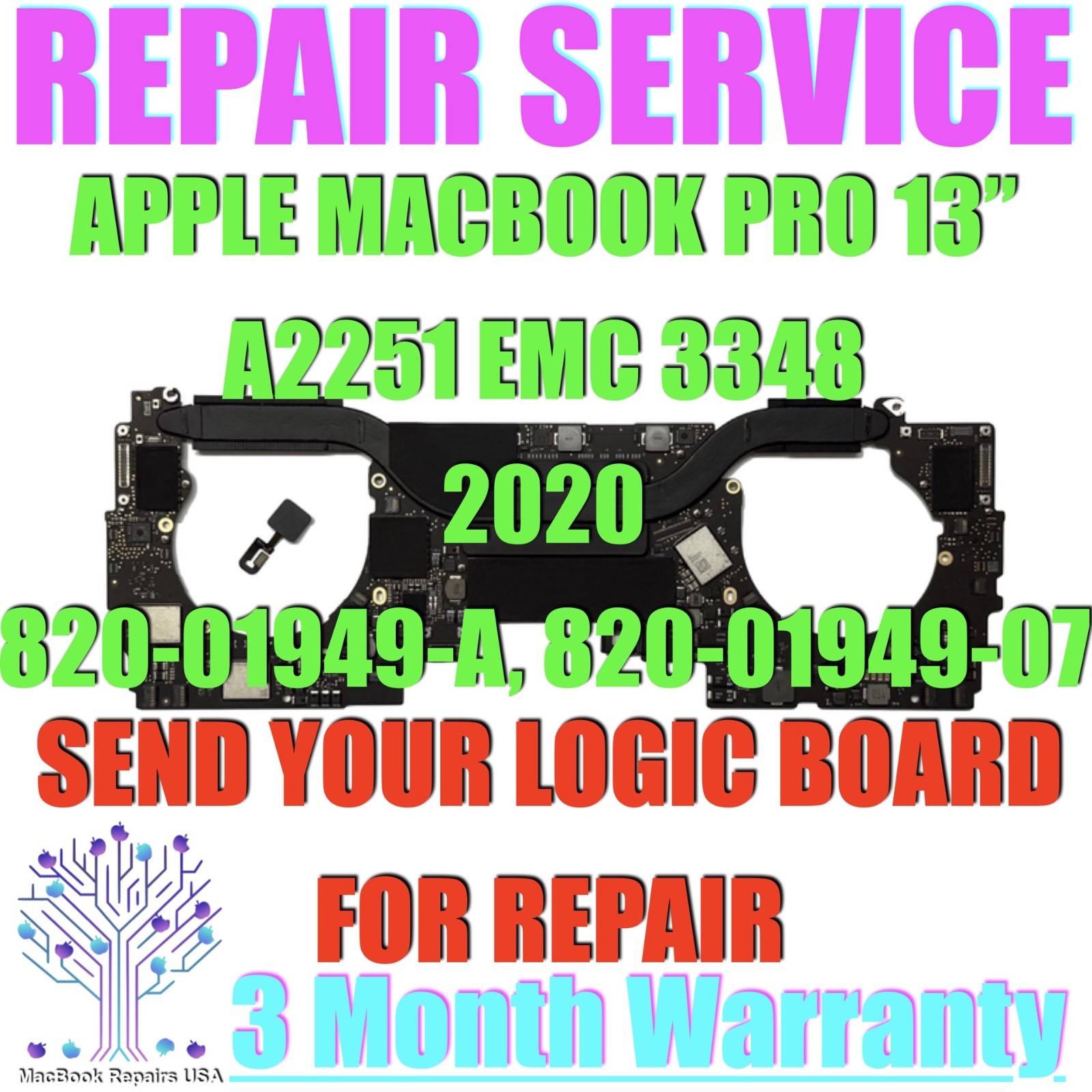 820-01949-A 820-01949-07 LOGIC BOARD REPAIR for A2251 2020 13" MACBOOK PRO