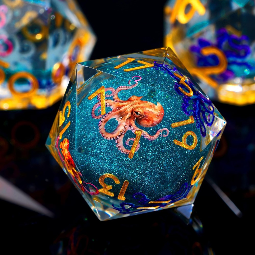 Octopus Liquid Core DND Dice Set, 7Pcs Sharp Edge D&D Dice with Gift Box, for...
