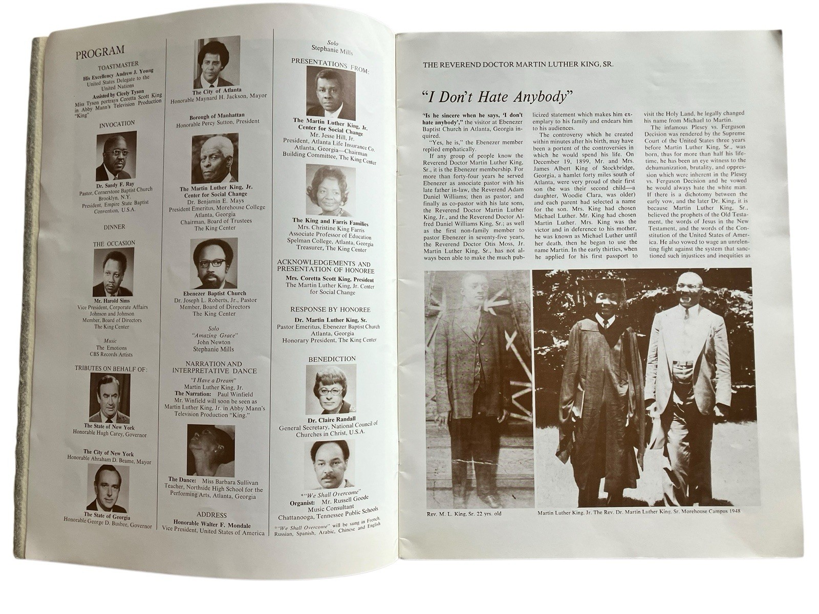 Vtg Martin Luther King Jr Center For Social Change First Annual Dinner Program