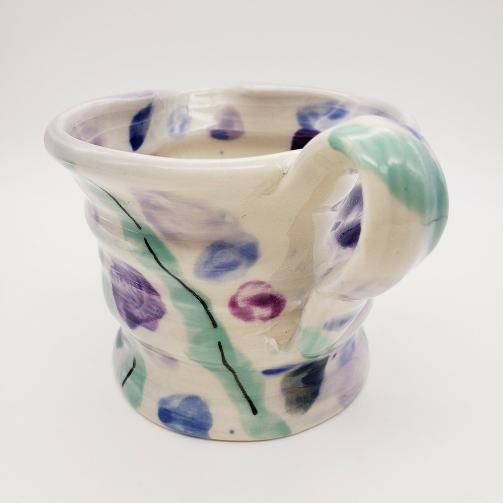 Studio Art Pottery Creamer Small Pitcher Purple Signed Abstract Eclectic Boho