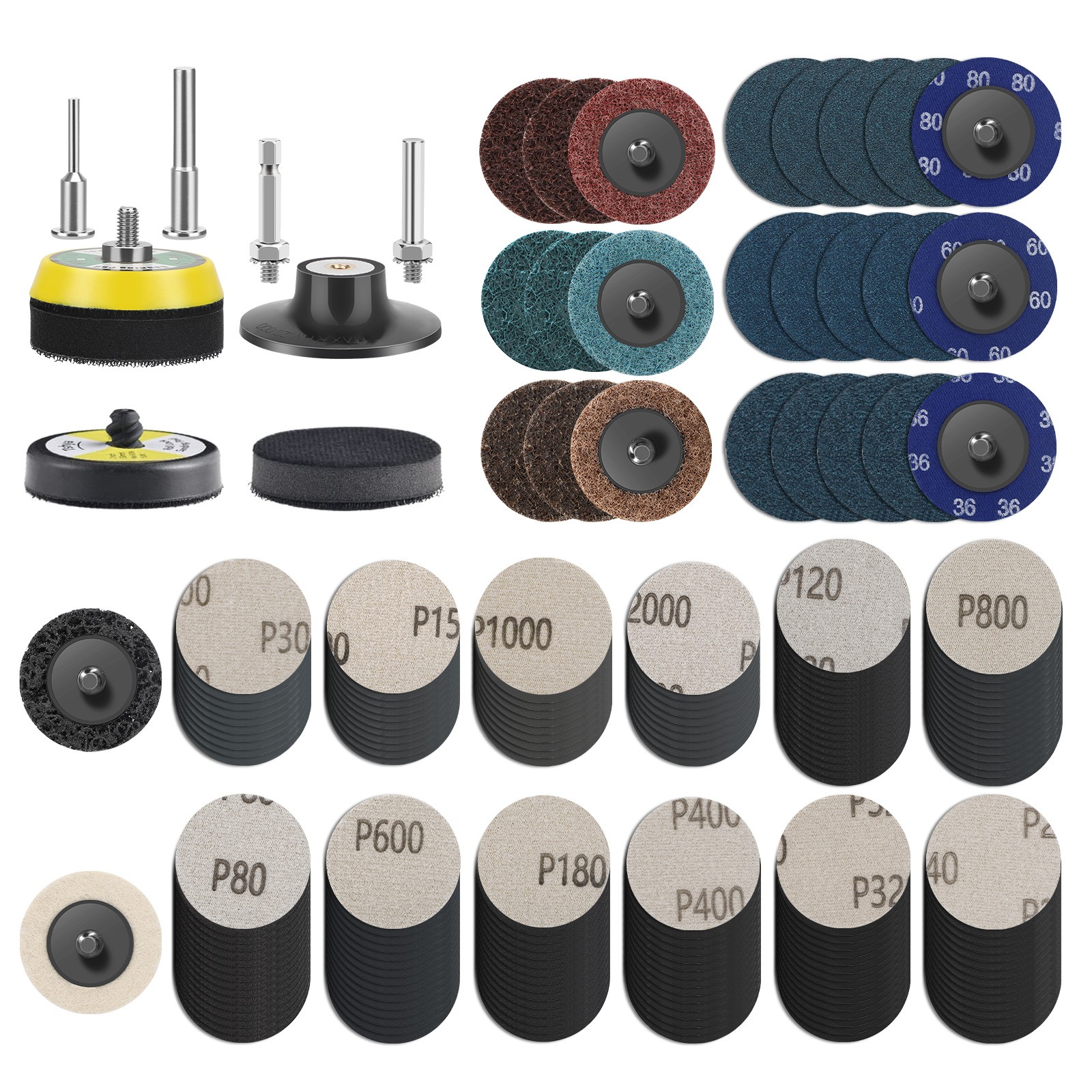 195pcs 2" Sanding Disc Set 80-3000 Grit 1/4" Shank for Drill Die Grinder Rotary