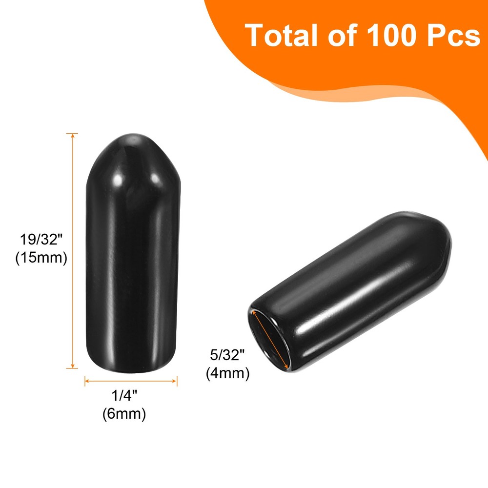100pcs Pegboard Hook Tip Protector Rubber End Caps Inner Dia 4mm Black
