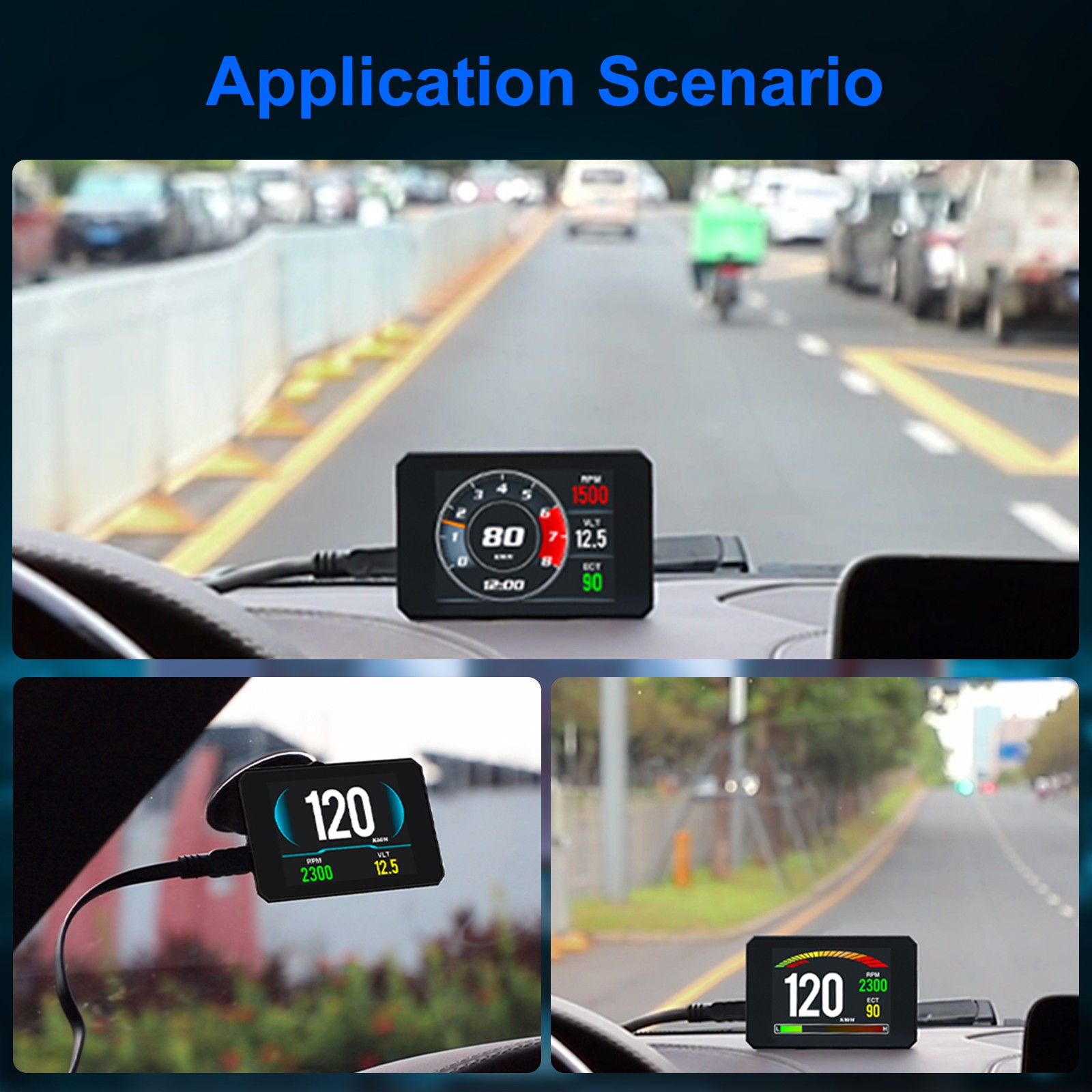 Car Truck Digital OBD2 Real-Time RPM MPH Overspeed Alarm HUD Gauge Speedometer