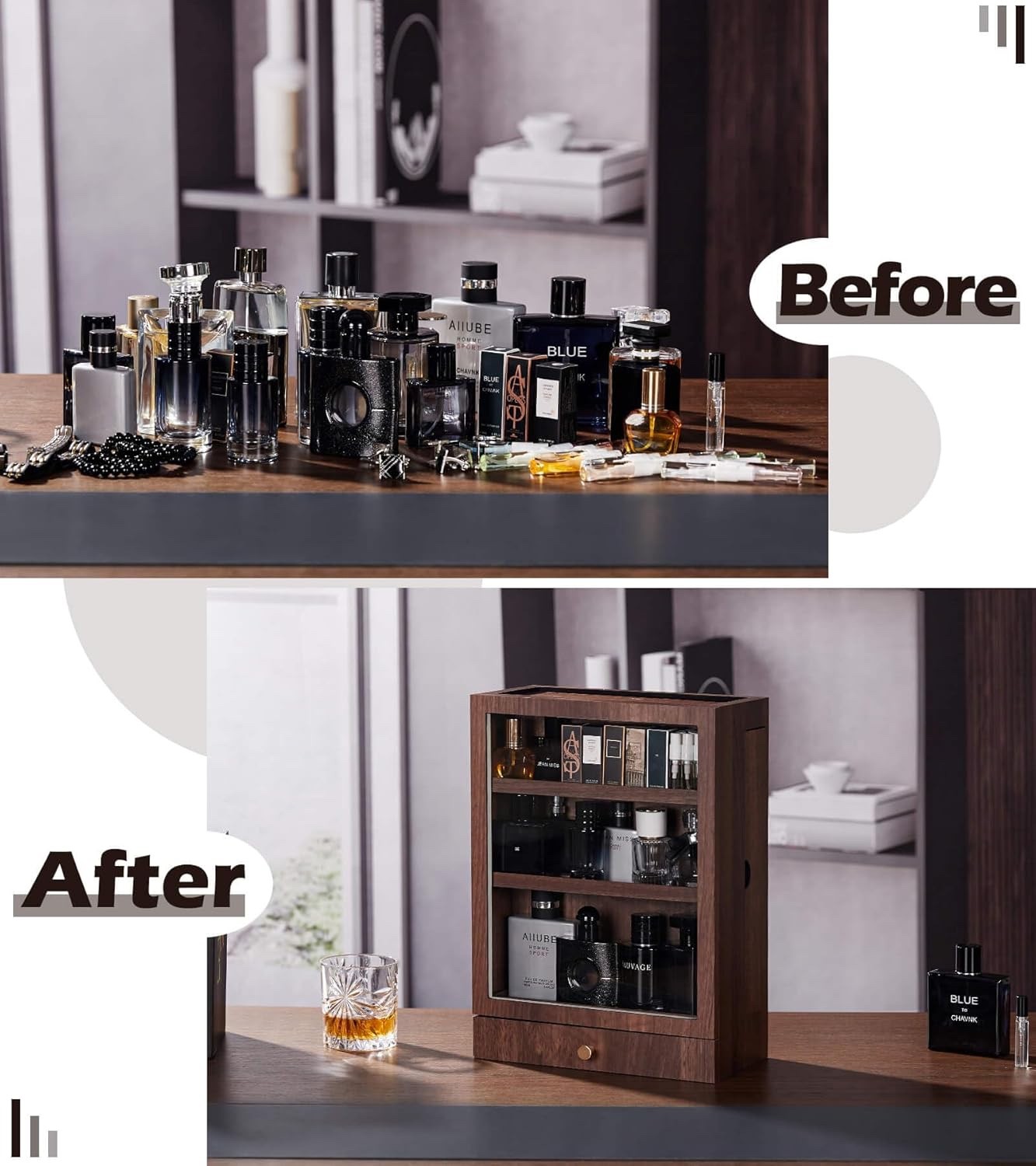 Homde Cologne Storage Organizer with Drawer - Men's Cologne Holder - Stylish ...