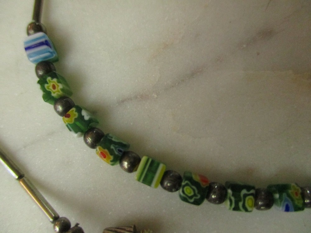 Glass necklace Merano beads leaf pattern hippy boho