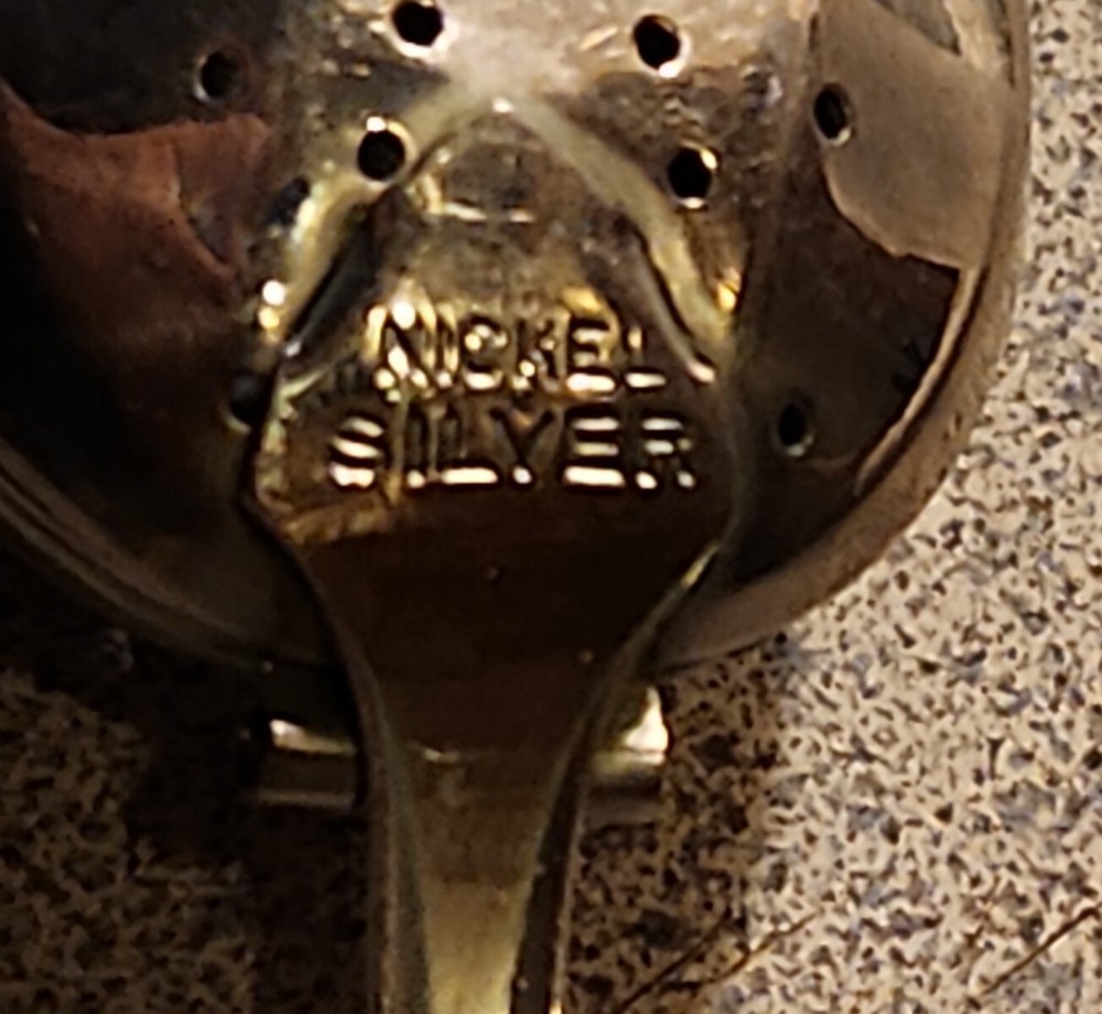 Antique Nickel Tea Strainer Spoon Infuser Marked