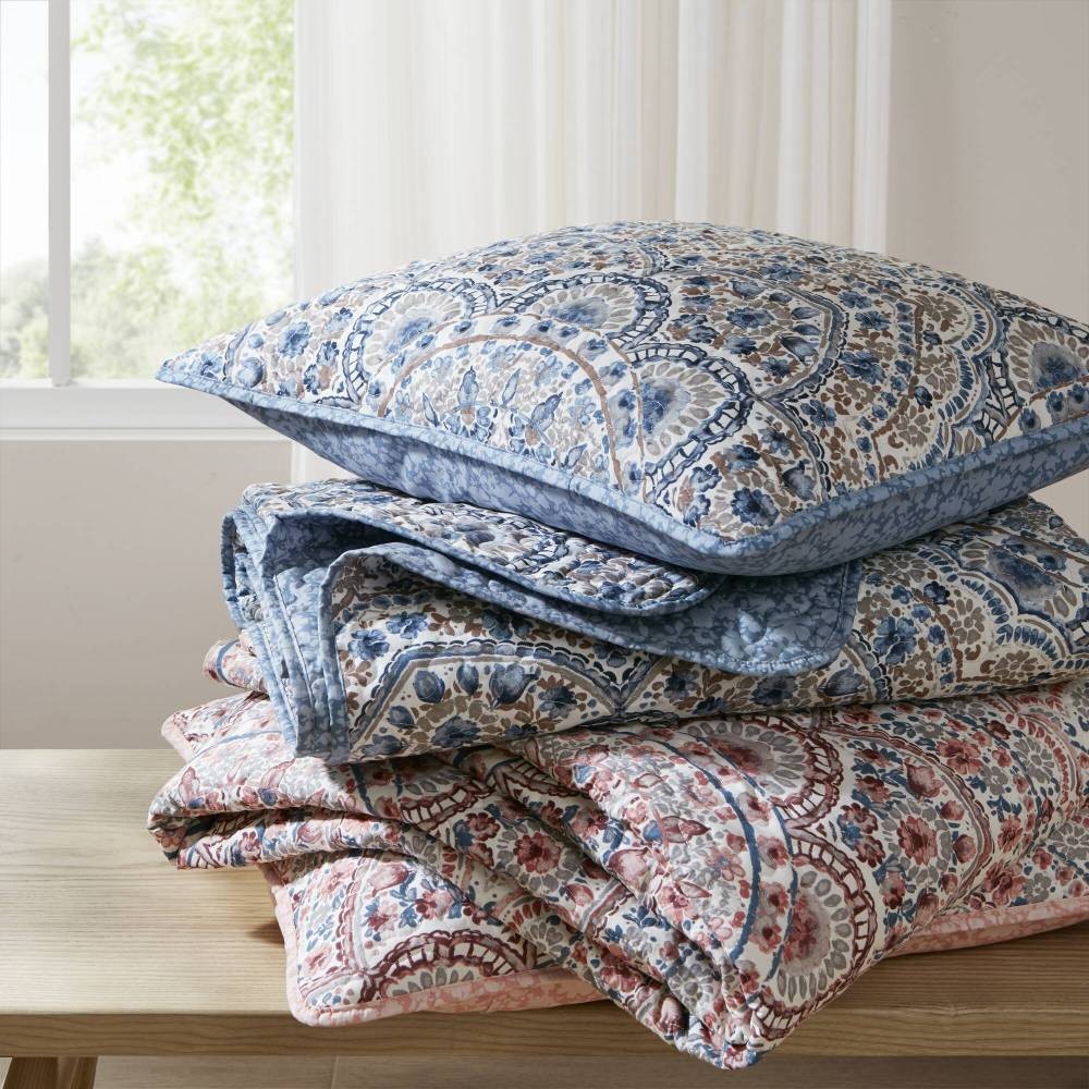 Twin Reversible Quilt Set 2pc Boho Medallion, Soft Polyester Fabric