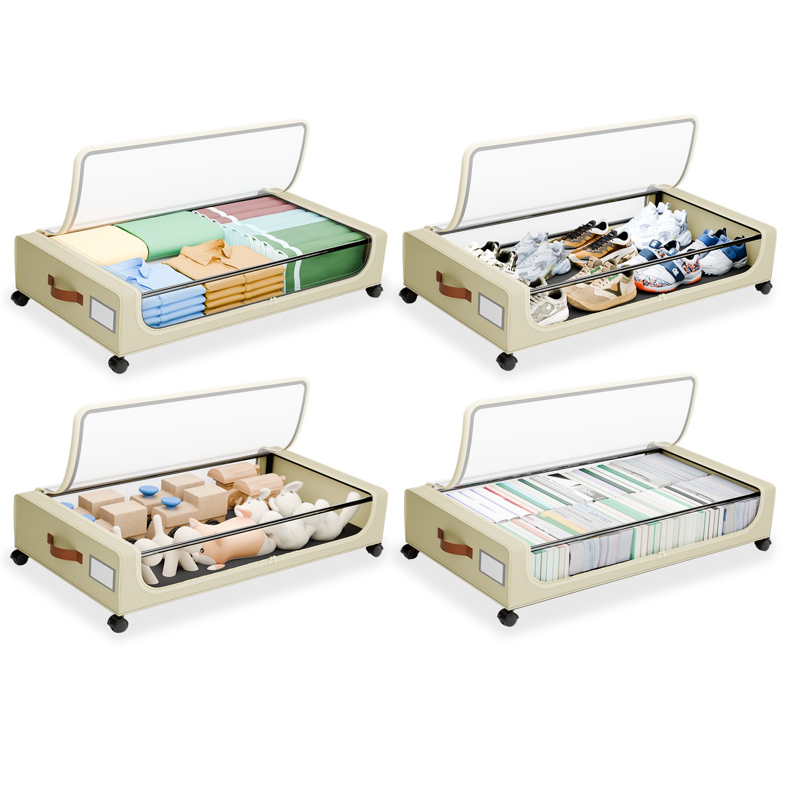 XXXL Under Bed Storage | 4-Pack Rolling Bins with Clear Lids for Clothes Toys