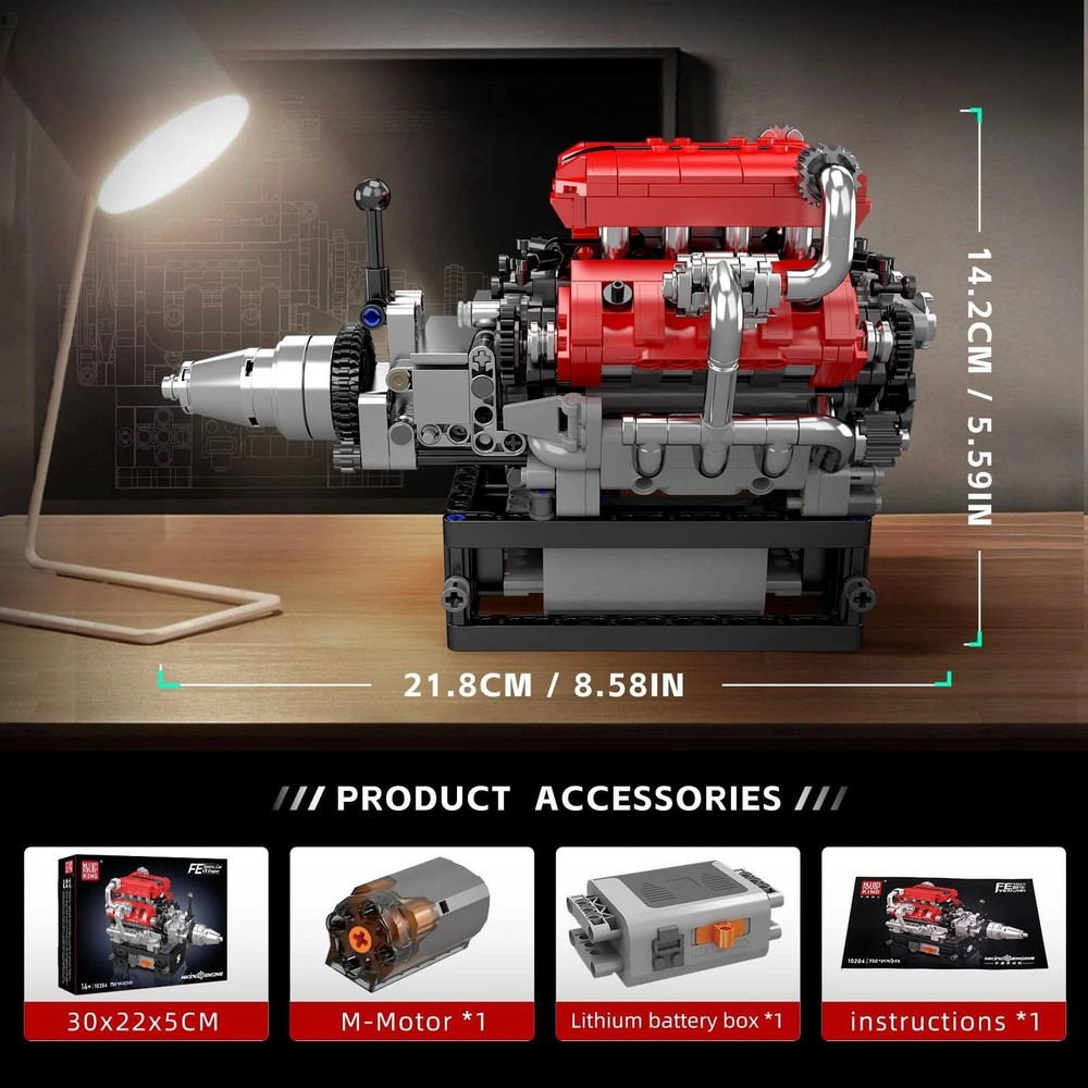 V8 Engine Motor Mechanical Engineering Model Building Block Toy Gift New
