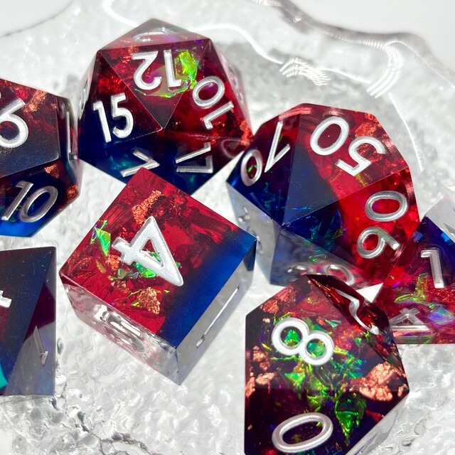 Sage's Enchanted Rainbow Crystals - Sharp Edge Resin Polyhedral Dice Set