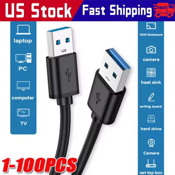 USB 3.0 A Male to A Male Cable Data Transfer Super Speed Power Charger Metal LOT
