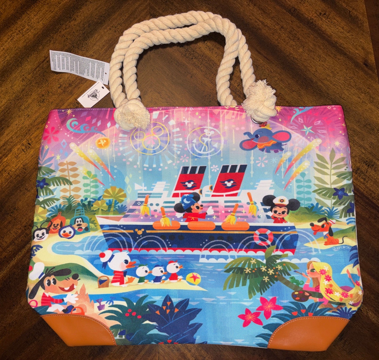 NEW Disney Cruise Line Joey Chou Tote Bag Blue Sorcerer Mickey Dumbo Tangled