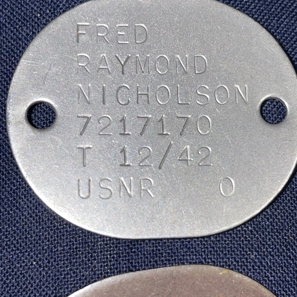 2-WW2 US Navy R Dog Tag Fred Raymond 1942