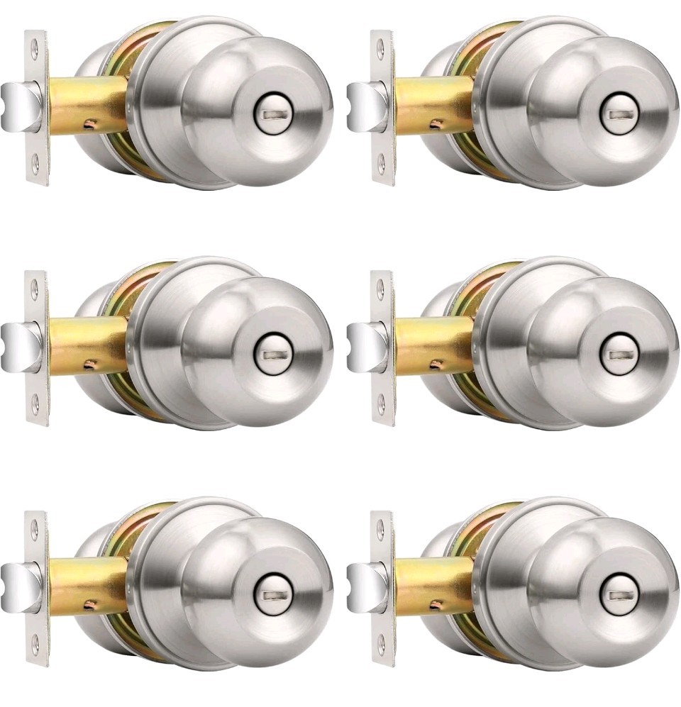 Probrico Privacy Interior Door Knobs Bed and Bath 6 Pack, Brushed Nickel