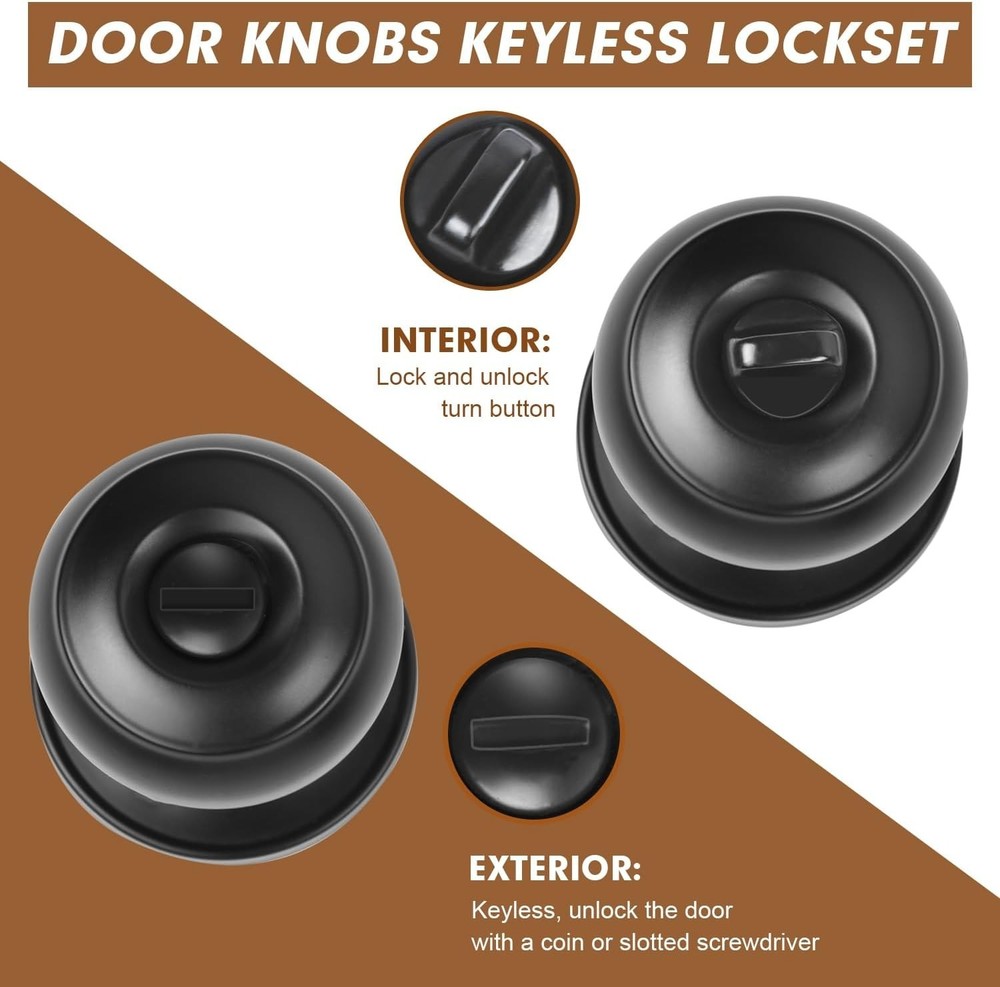 Privacy Door Knobs, 2 Pack Matte Black Door Knobs with Lock, Bed and Bath Door