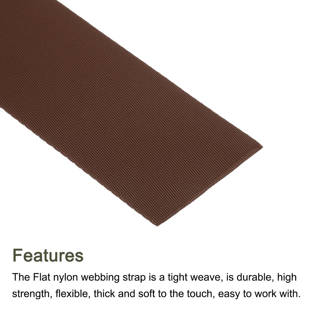 Flat Nylon Webbing Strap 2 Inch 5 Yards Brown for Backpack