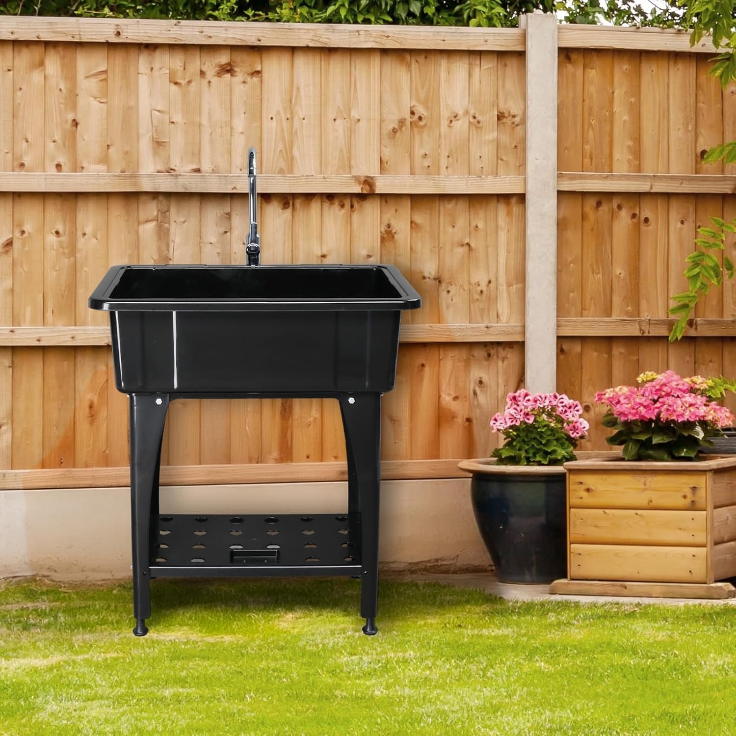 Freestanding Utility Sink with Stainless Steel Faucet, Drain, Storage Shelf NEW