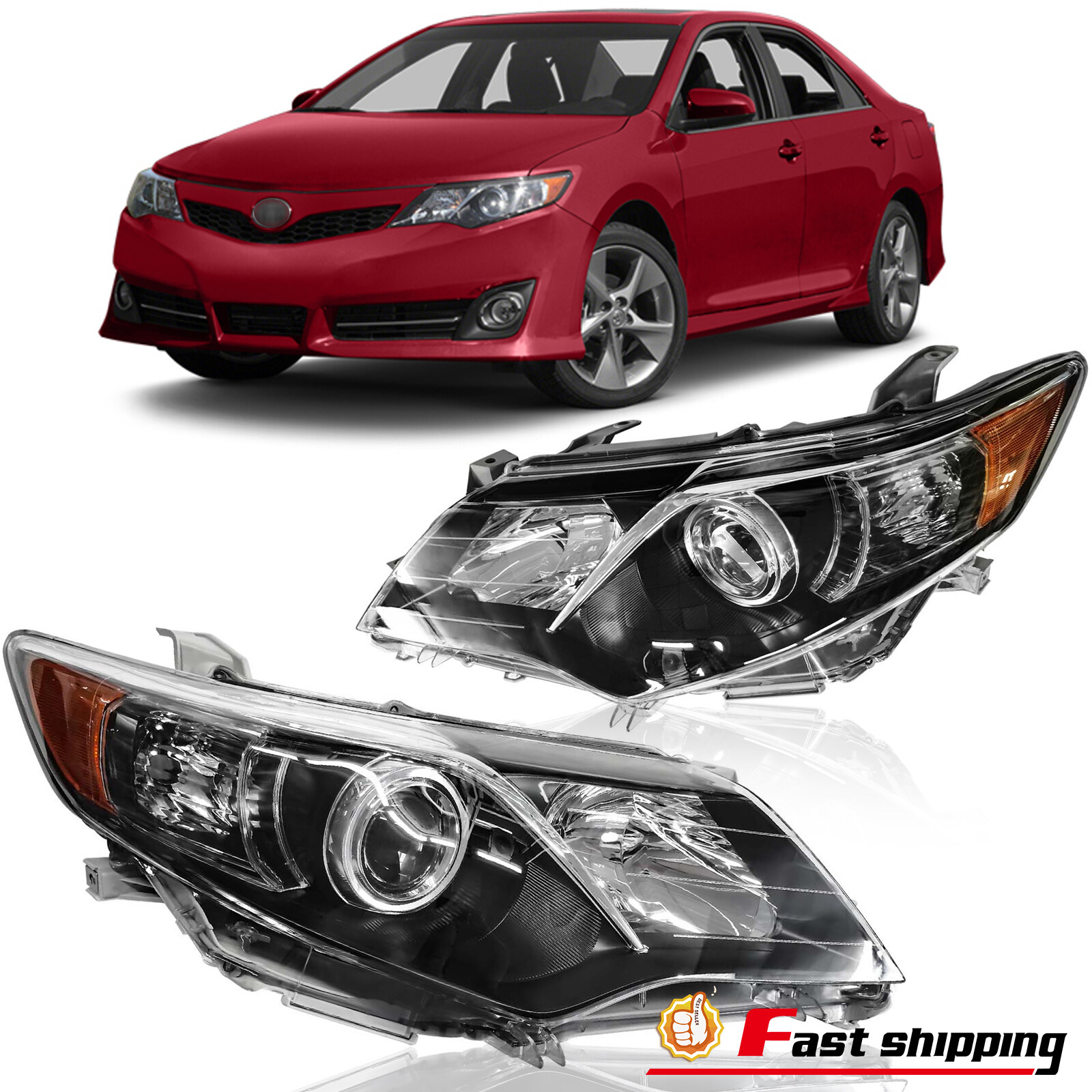 Fit 2012 2013 2014 Toyota Camry Halogen Projector Headlights Assembly Left&Right