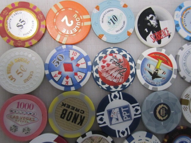 33 Casino Gaming Poker Chip Lot Las Vegas $1 New & Used Chipco Paulson Clay room
