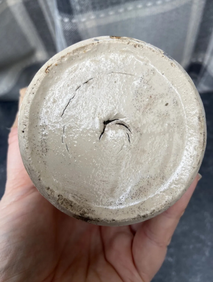 3 Old Ironstone Pots, Stained And Crazed