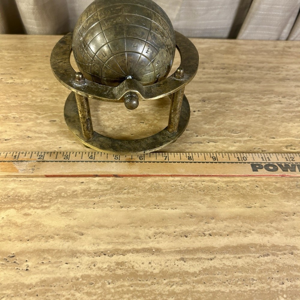 Table Globe Etched Old World Style Vintage Solid Brass Desk Office Study - 7 x 8