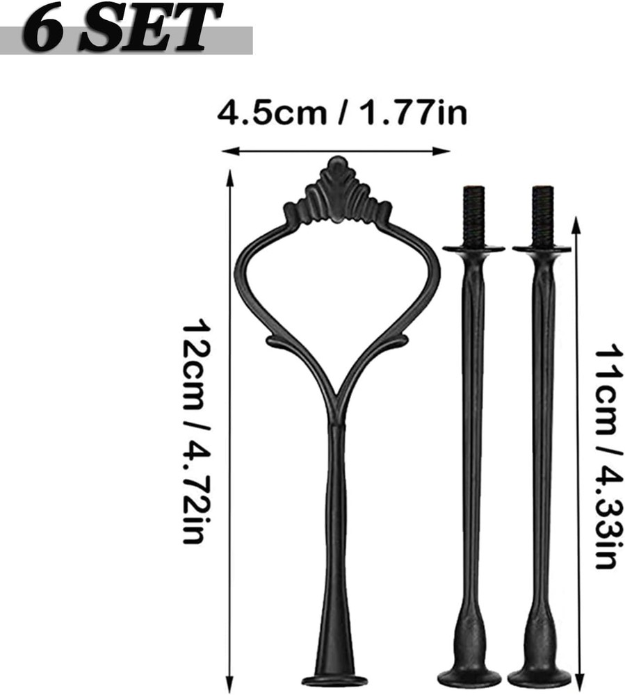 6 Sets 3 Tier Cake Stand Hardware Handles Black