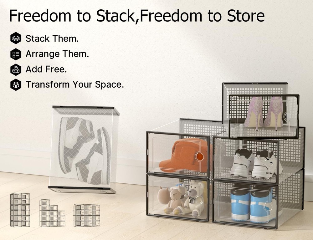 12-Pack XX-Large Clear Shoe Storage Boxes - Stackable Organizer