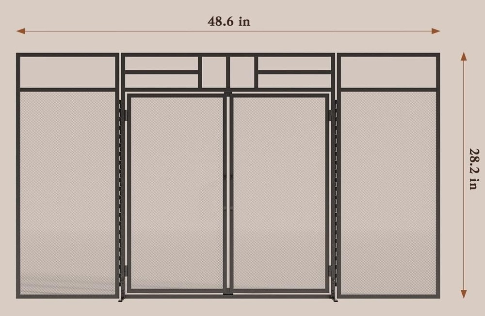 3-Panel Folding Fireplace Screen with Magnetic Hinged Doors, Solid Wrought Ir...