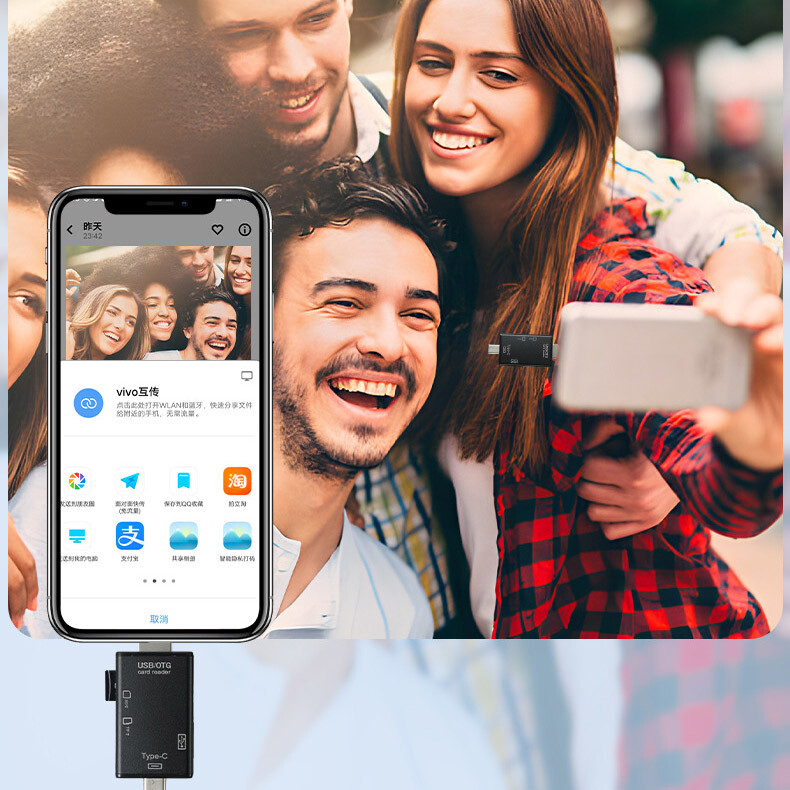 Multi-Port 4 in1 Universal SD TF Card Reader For iPhone, MacBook,Samsung Android