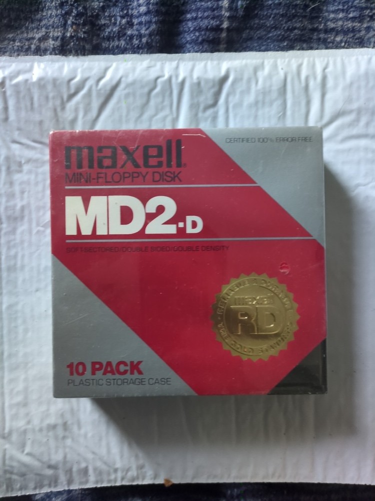 SEALED VTG Maxell Mini-Floppy Disk MD2-D 10 Pieces NEW Double Sided Density NOS
