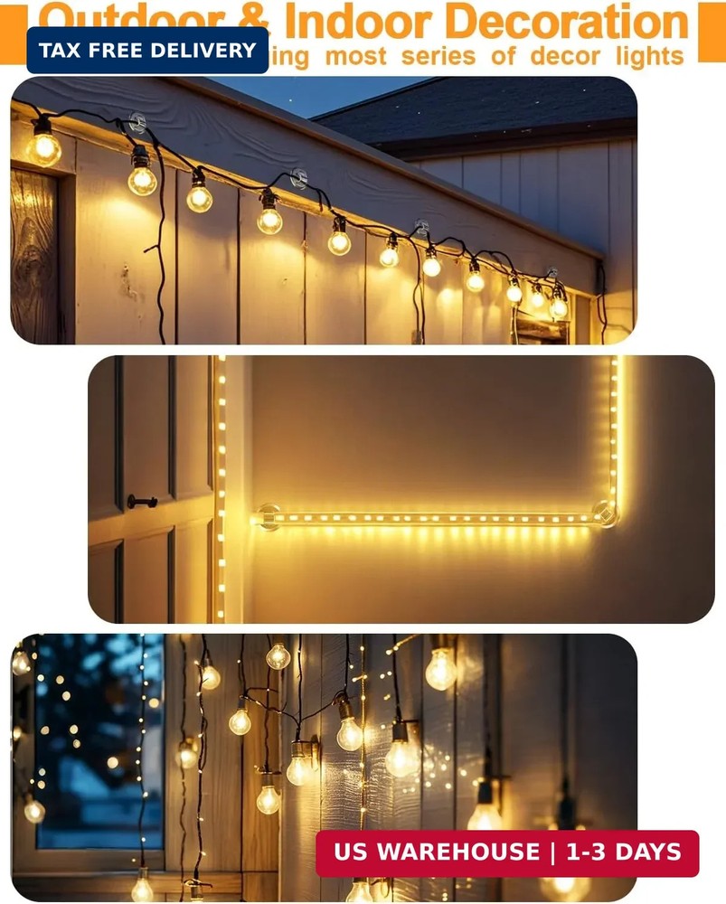 Light Clips for Outside String Lights: 24 Pack Adhesive Hooks for Outdoor String