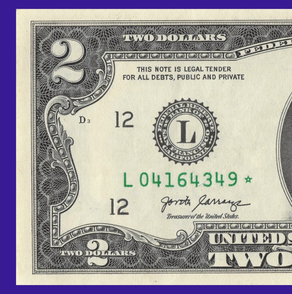 2017A $2 Dollar w/Solid Star & w/partial filled Star Errors L04164349* San Fran