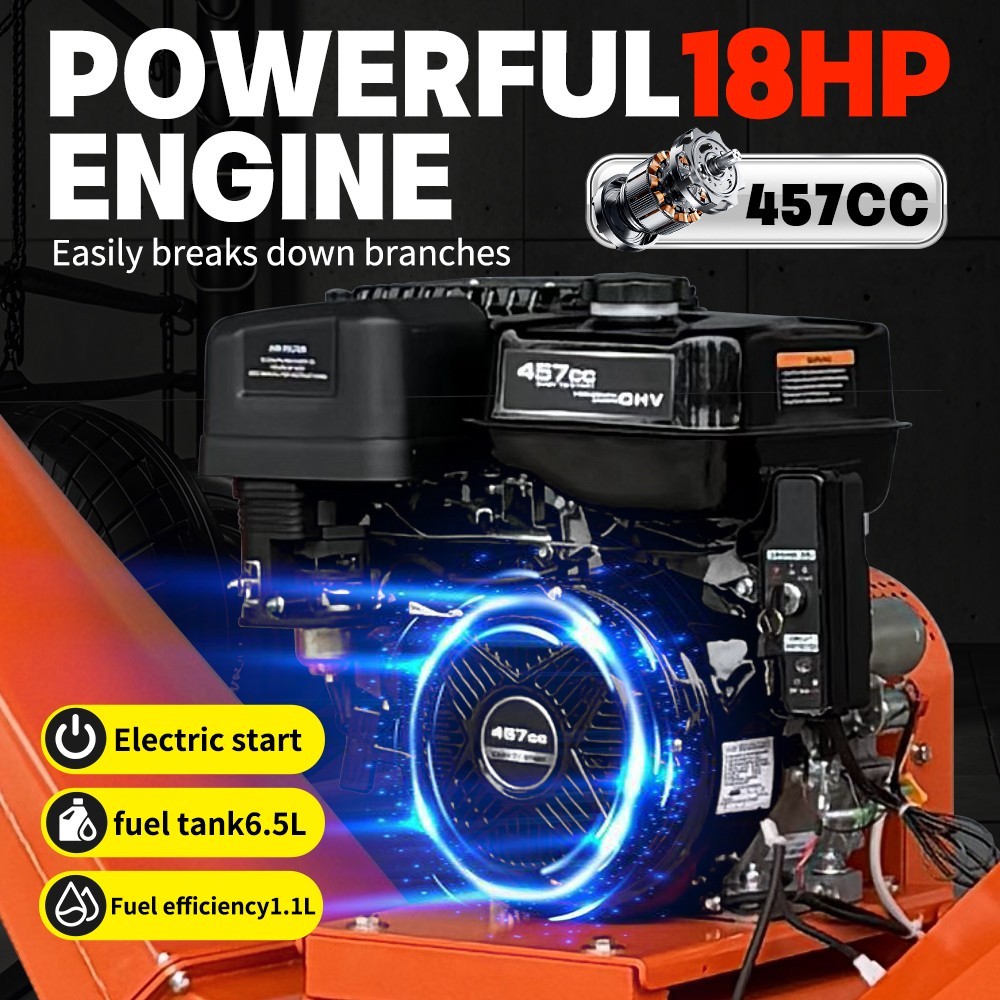 6'' 18hp Wood Chipper 450cc Gas Powered E-start 4-Wheel 12V/9A FREE SHIPPING