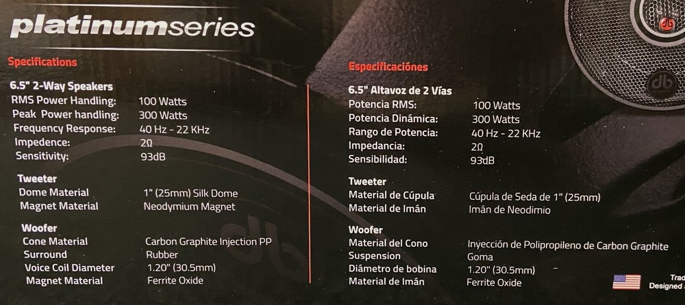 DB DRIVE PTS65 6.5 2-WAY PLATINUM SERIES SQL PERFORMANCE 300 WATTS 2 OHMS