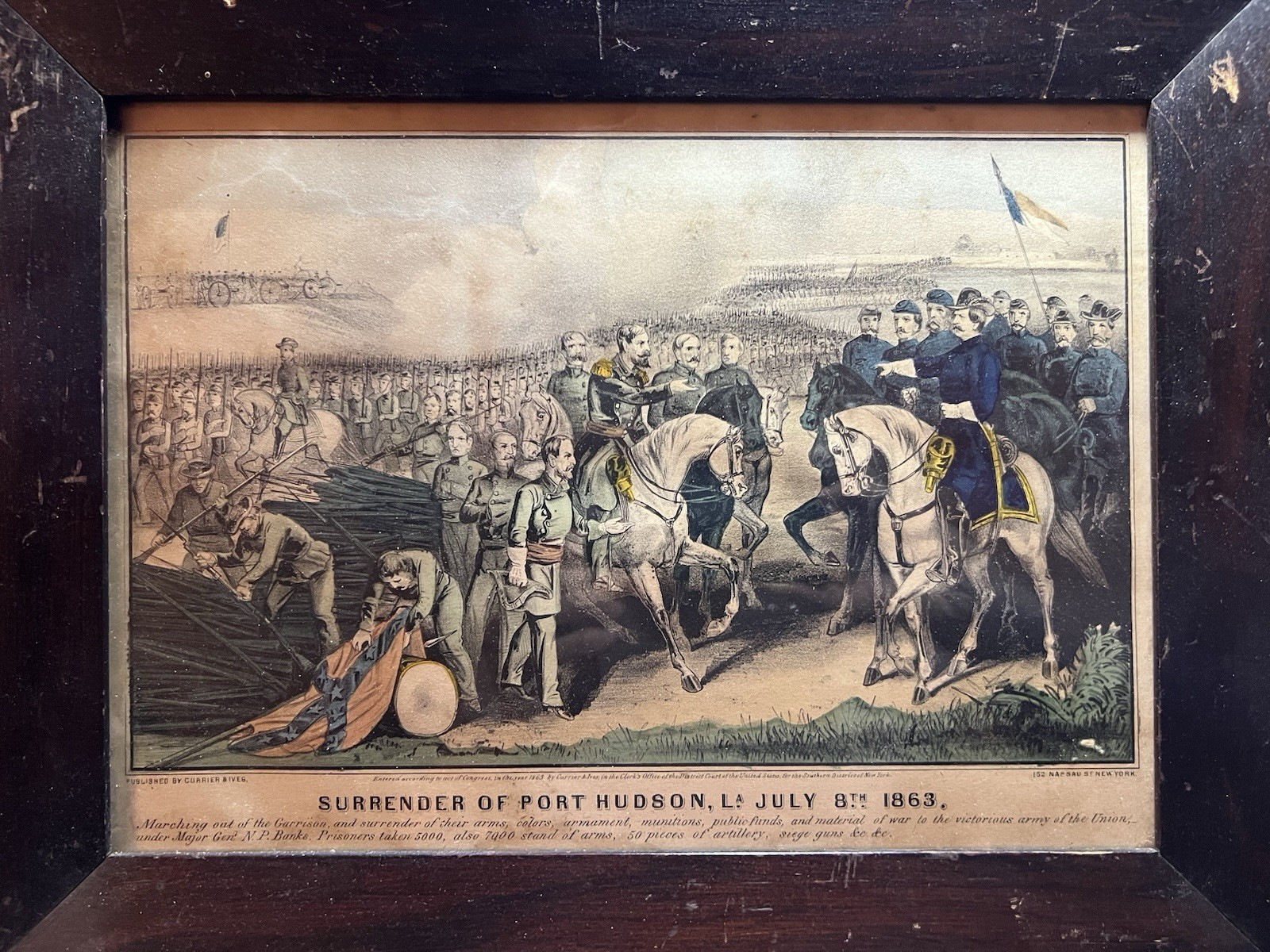 SURRENDER OF PORT HUDSON, LA. JULY 8TH 1863 By Currier & Ives Hand Colored Litho