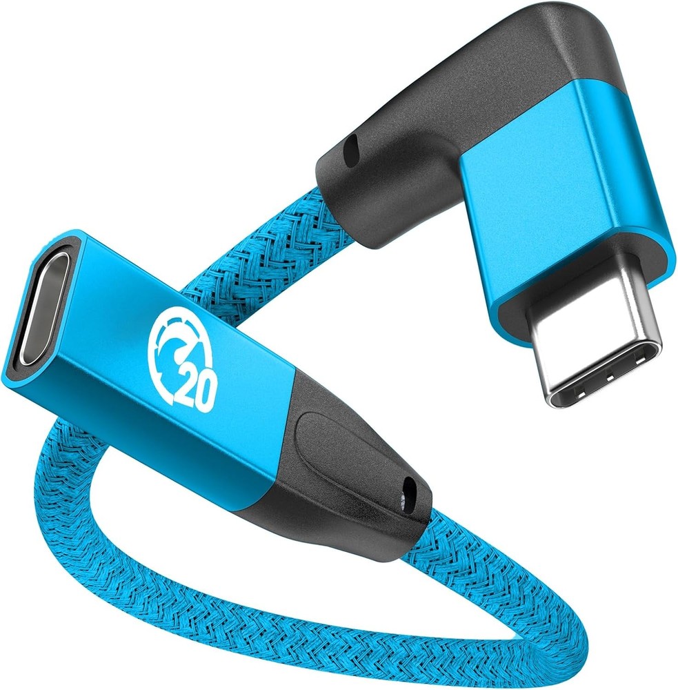 UseBean Right Angle USB C Extension Cable 0.6FT, 90 Degree USB-C BLUE