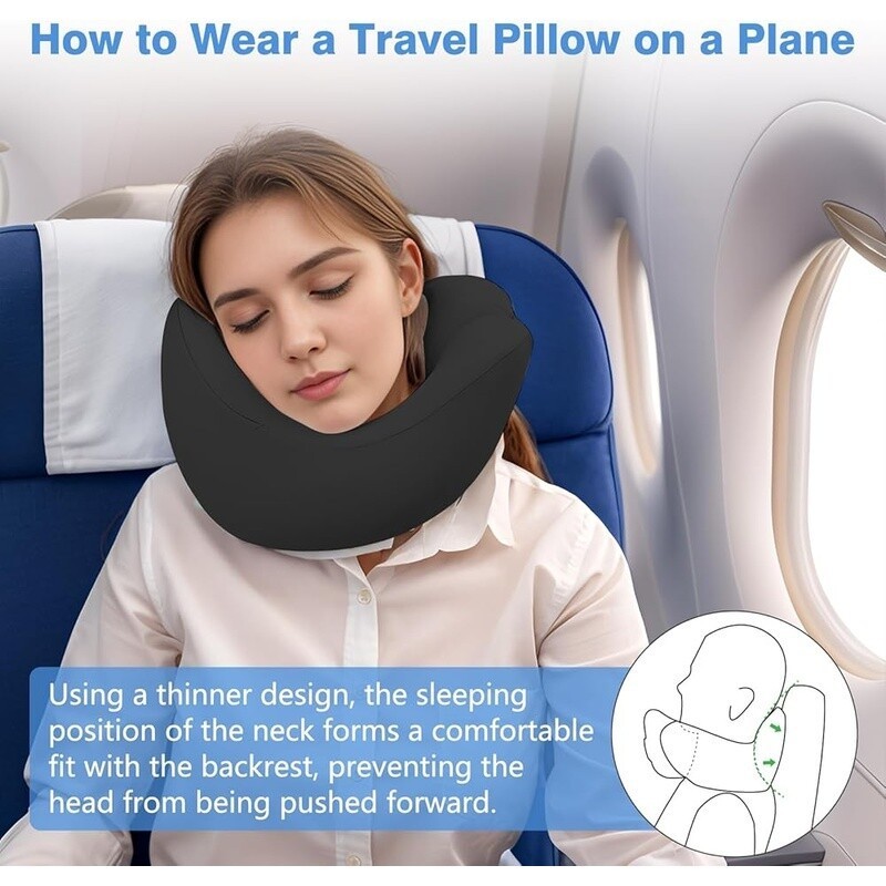 Travel Neck Pillow Memory Foam Adjustable Support Eye Mask Ear Plugs Bag New