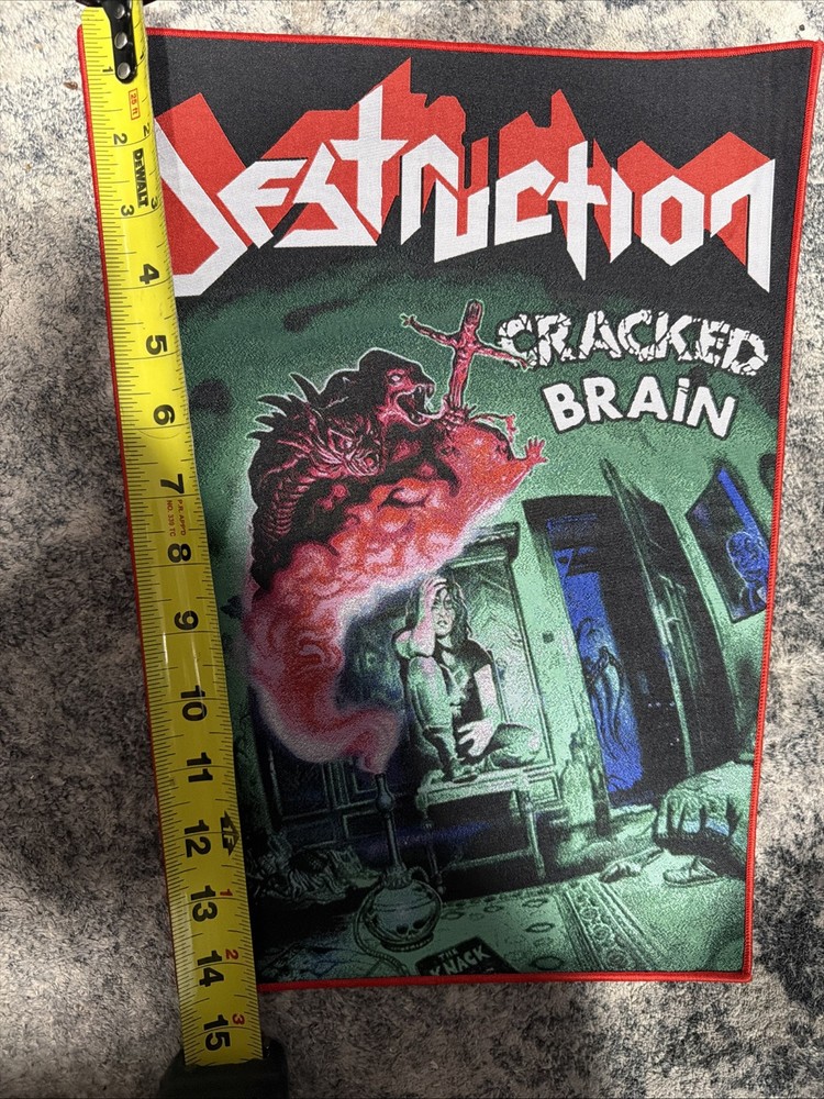 DESTRUCTION, CRACKED BRAIN - Large Sew On Back Patch Red Border