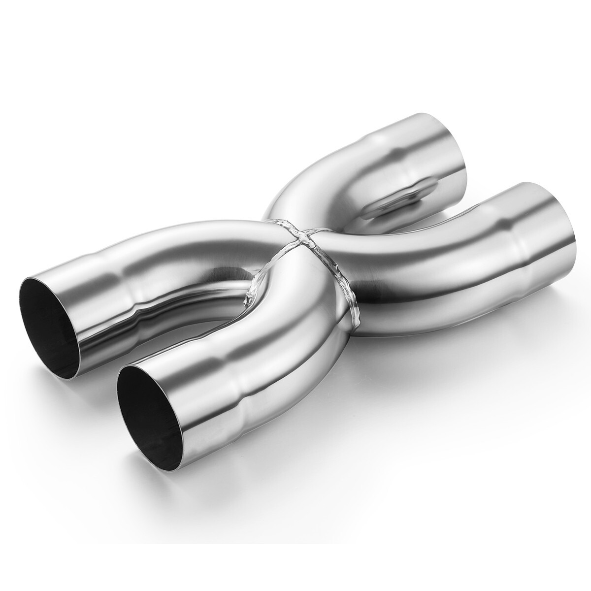 Stainless Steel Polished X-Pipe 2.5" Inlet, 2.5" Outlet, 12" Overall Length