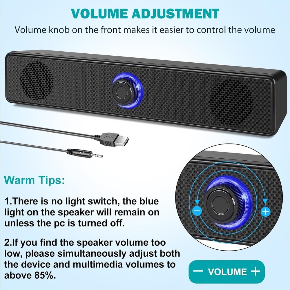 USB-A Powered Stereo Desktop Speakers - Compact Wired Audio Solution