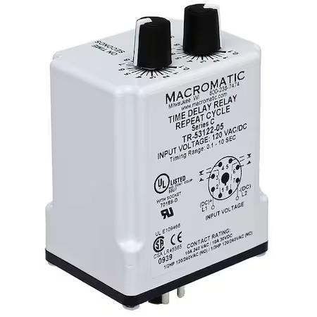 Macromatic Tr-55122-10 Single Function Time Delay Relay, Octal, Cycle On, 1