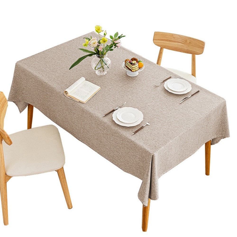 Khaki Cotton Linen Tablecloth Waterproof for Rectangular For Dining Tables