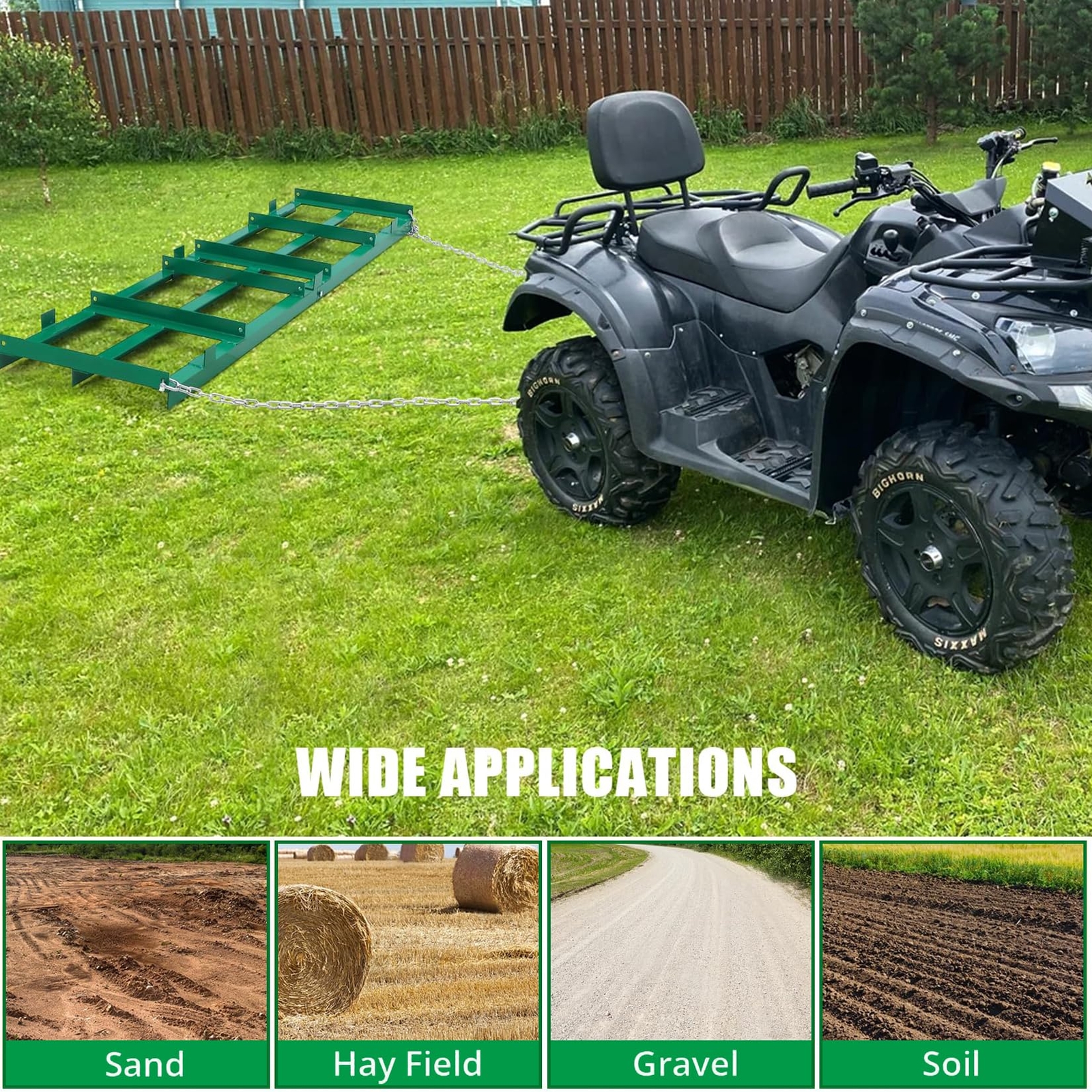 48" Drag Harrow Driveway Grader 4 ft,Tow Behind Lawn Rake for ATV, UTV, Tractor
