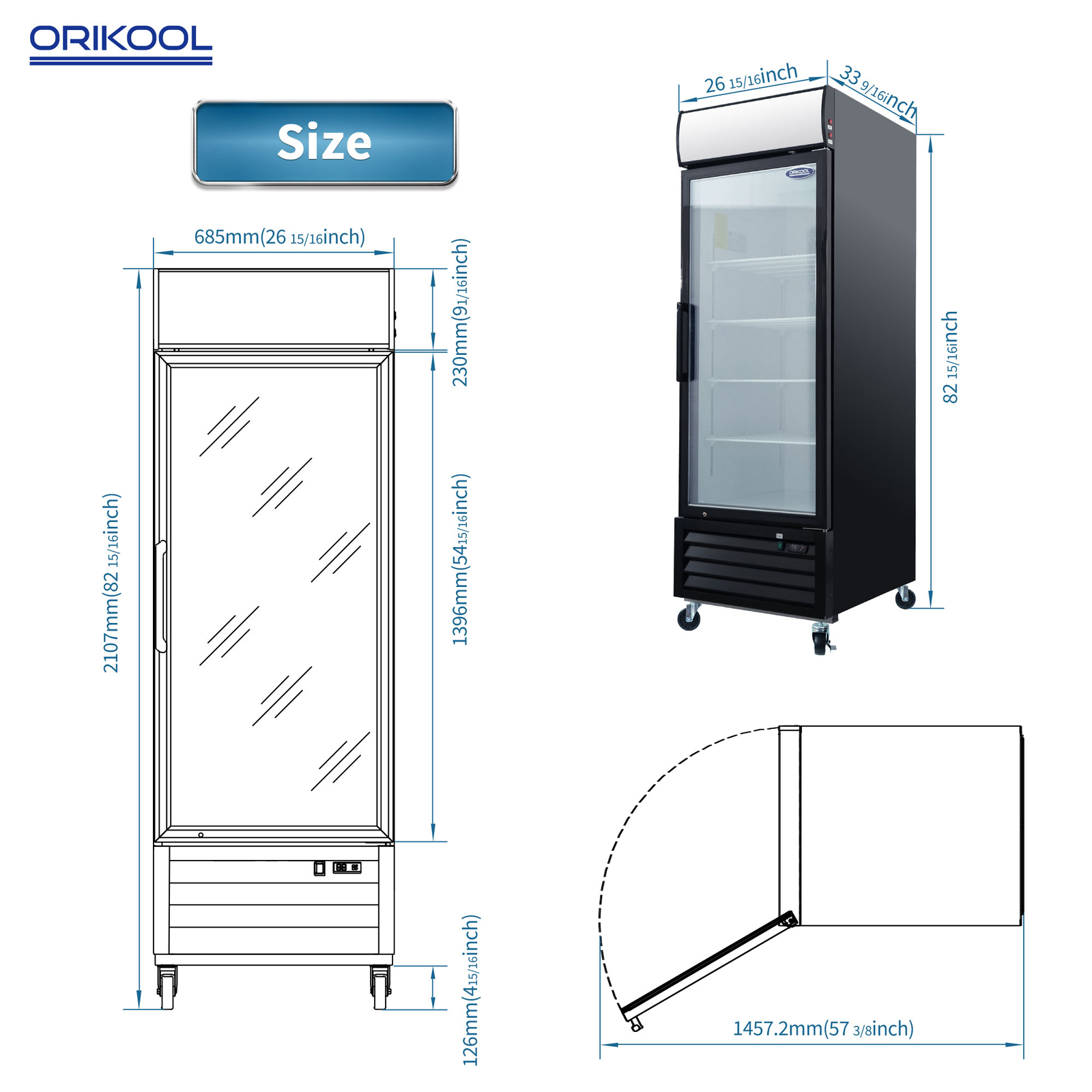 27" Commercial Reach in Freezer Glass Door Food Display Restaurant Merchandiser