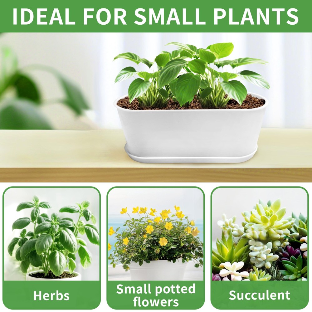Torfican 5 Set Window Herb Planter Box Rectangular,8.5x3.5 Inch 5, White