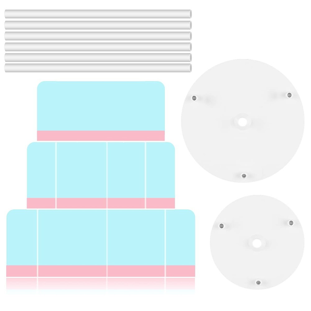 2 Tier Cake Separator Plates with Pillars Cake Stacking Support Set