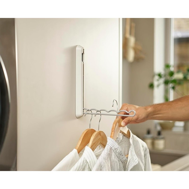 Foldable Temporary Hanging Rail Clothes Drying Rack Wall Mounted Space Saver New